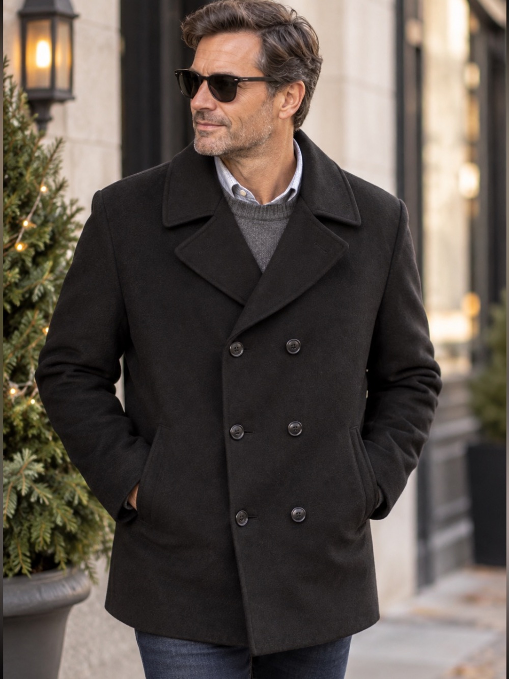 London Fog Men's Double-Breasted Carcoal Gray Pea Coat Sz Large